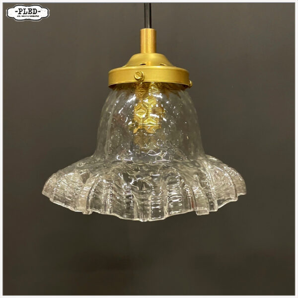 Oud glazen hanglampje met messing glashouder en fitting - Afbeelding 2