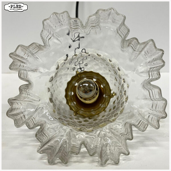 Oud glazen hanglampje met messing glashouder en fitting - Afbeelding 11