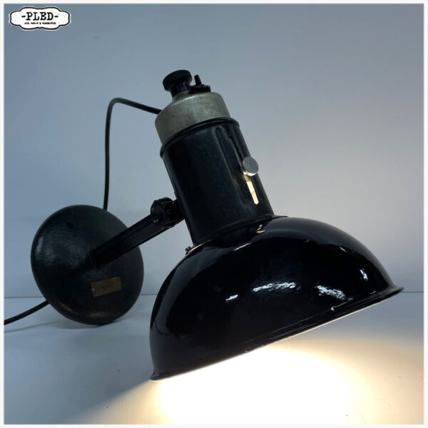 Oude werkplaatslamp met geëmailleerde kap en verstelbare fitting - Afbeelding 10