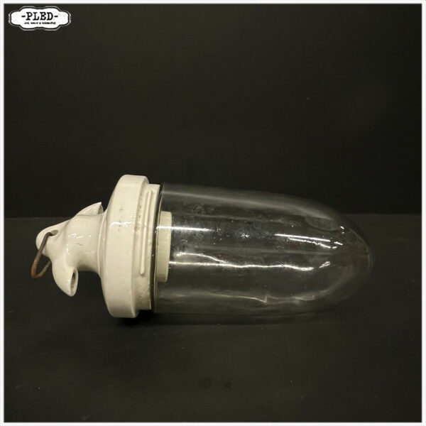 Oude porseleinen hanglamp met transparant schutglas - Afbeelding 2