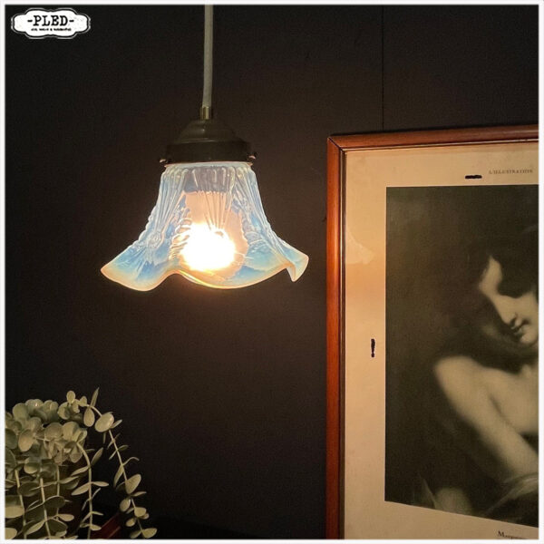Elegant, oud, glazen hanglampje met messing fitting - Afbeelding 2
