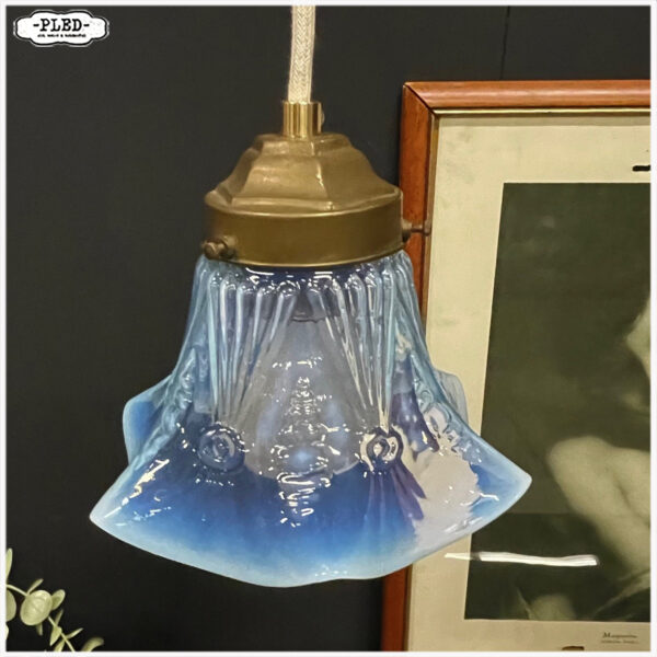 Elegant, oud, glazen hanglampje met messing fitting - Afbeelding 3