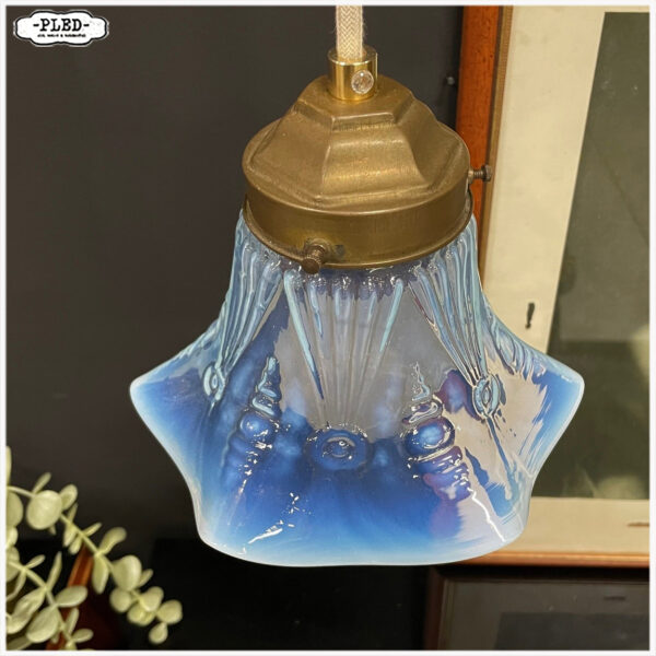 Elegant, oud, glazen hanglampje met messing fitting - Afbeelding 4