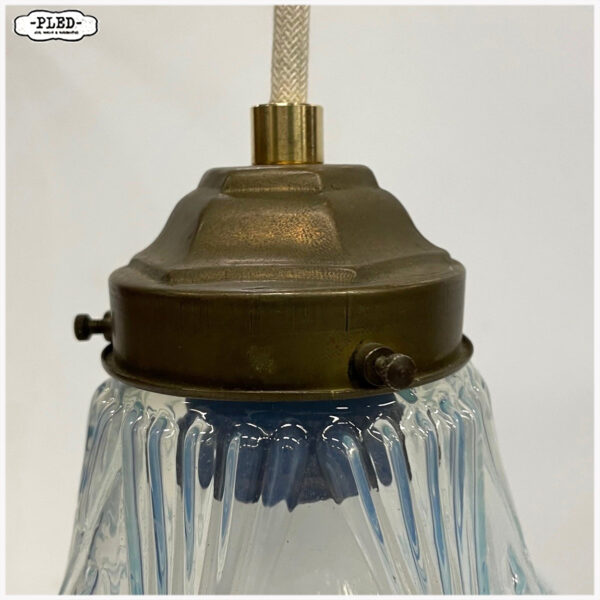 Elegant, oud, glazen hanglampje met messing fitting - Afbeelding 9