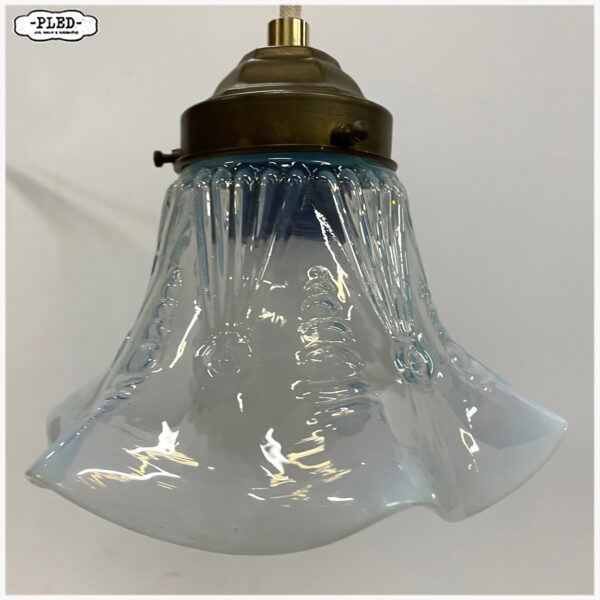 Elegant, oud, glazen hanglampje met messing fitting - Afbeelding 8