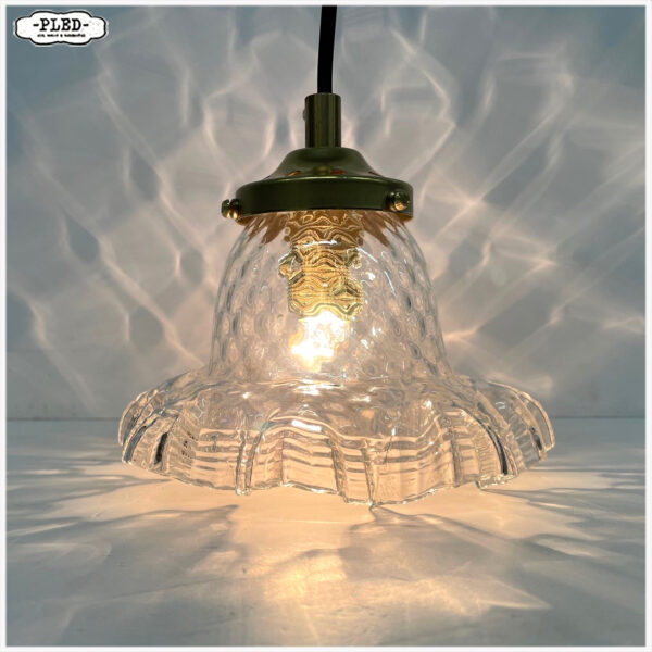 Oud glazen hanglampje met messing glashouder en fitting - Afbeelding 6