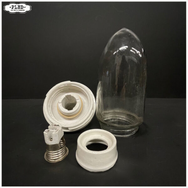 Oude porseleinen hanglamp met transparant schutglas - Afbeelding 6
