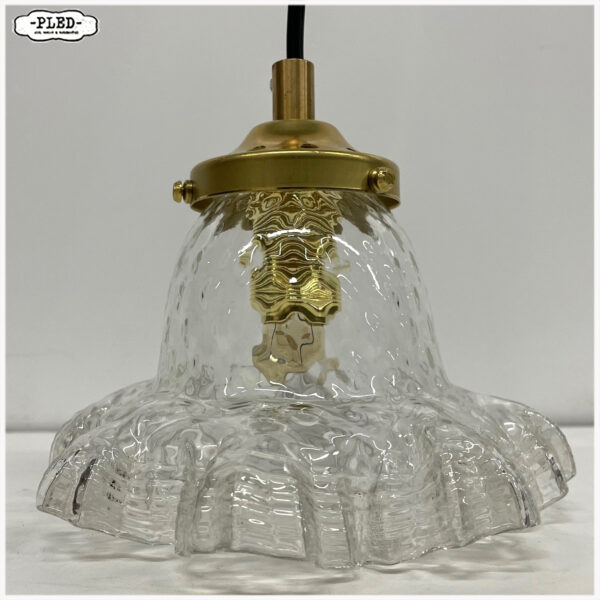 Oud glazen hanglampje met messing glashouder en fitting - Afbeelding 5