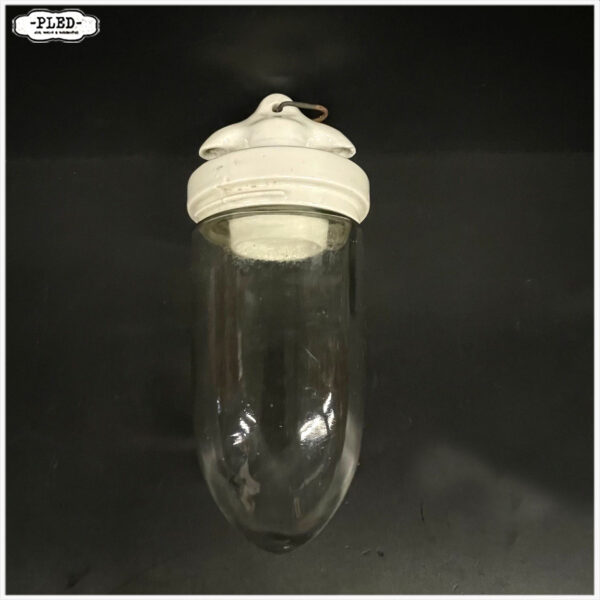 Oude porseleinen hanglamp met transparant schutglas - Afbeelding 4