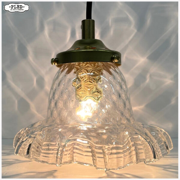 Oud glazen hanglampje met messing glashouder en fitting - Afbeelding 4