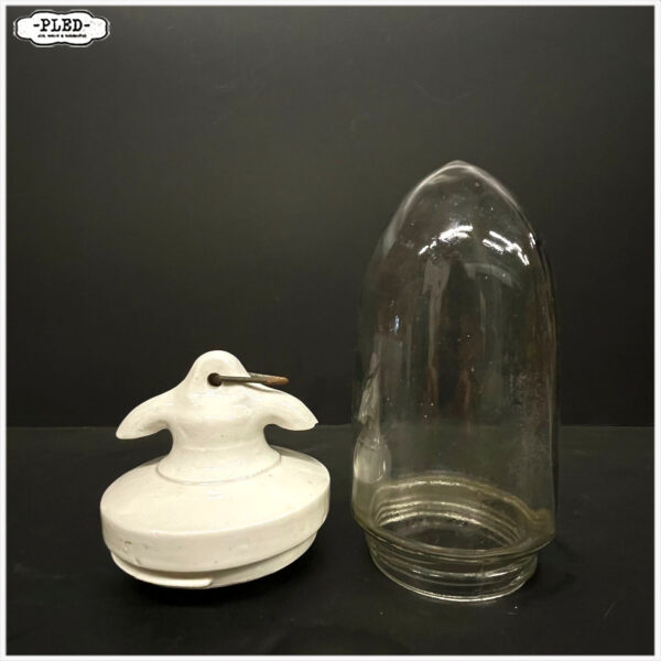 Oude porseleinen hanglamp met transparant schutglas - Afbeelding 5