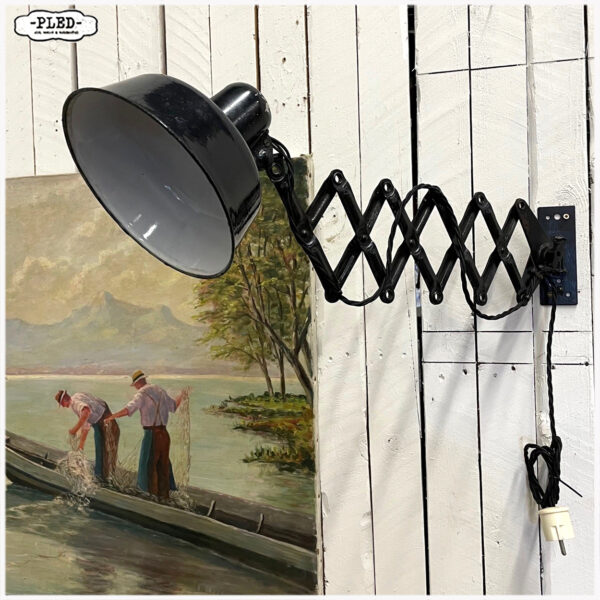 Oude industriële schaarlamp met geëmailleerde kap - Afbeelding 8