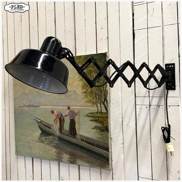 Oude industriële schaarlamp met geëmailleerde kap - Afbeelding 7