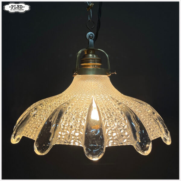 Oude Holophane glazen hanglamp - Afbeelding 2