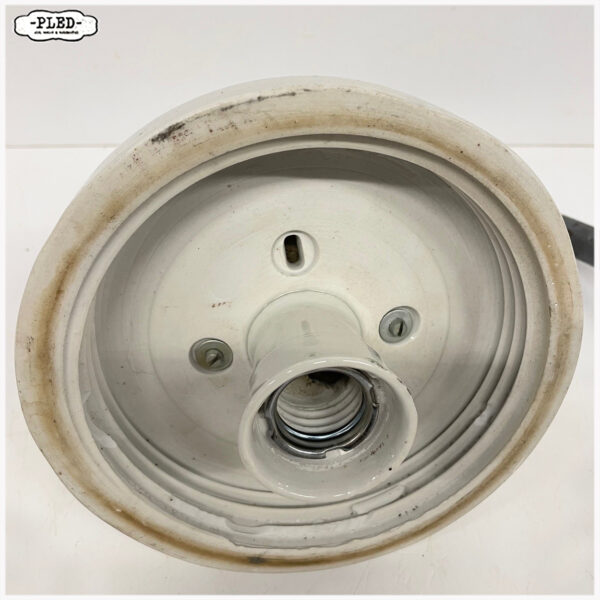 Vintage muurlamp met geëmailleerde kap en schutglas - Afbeelding 10