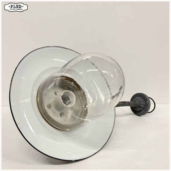 Vintage muurlamp met geëmailleerde kap en schutglas - Afbeelding 5