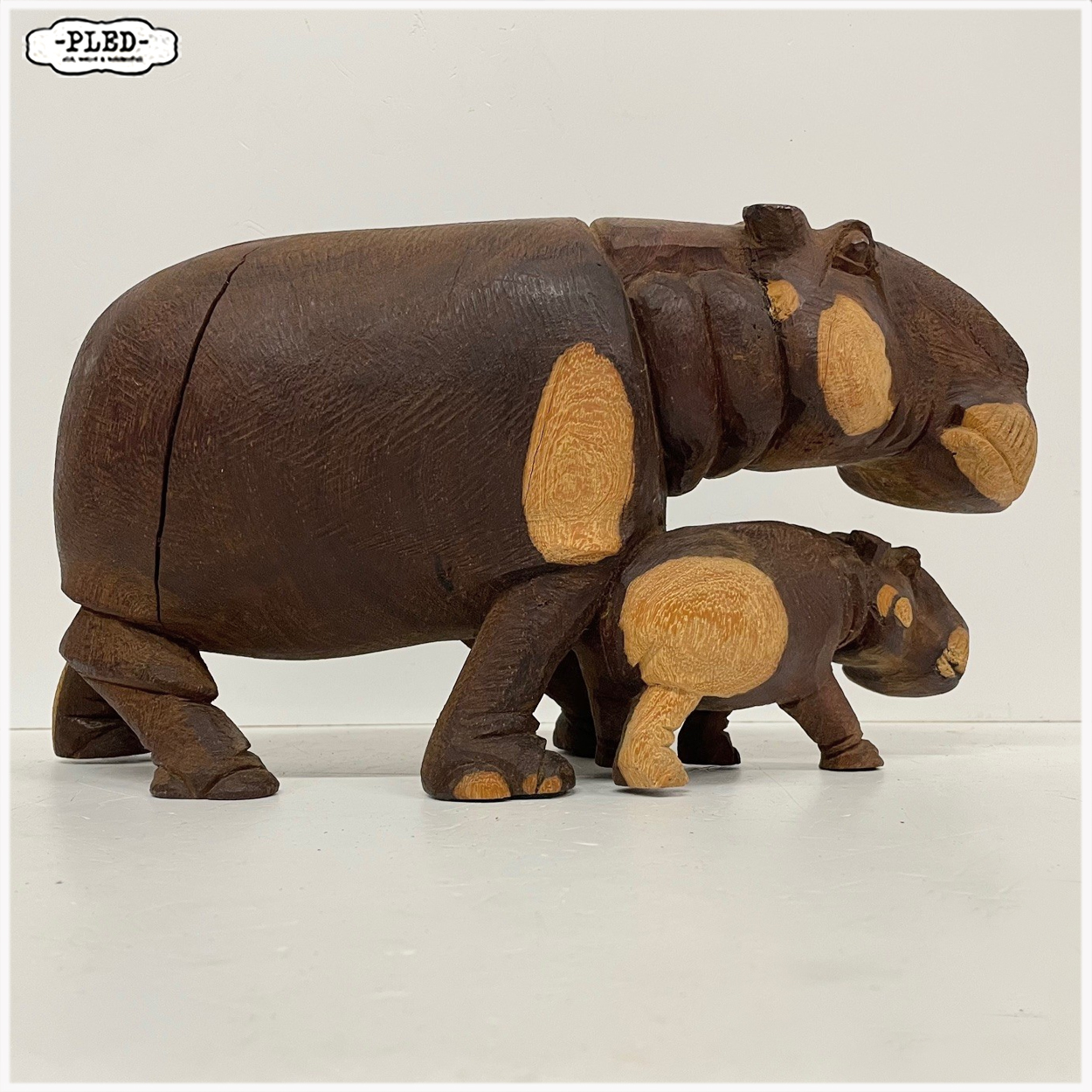 Houten beeld van moeder nijlpaard met haar kalf - Afbeelding 8