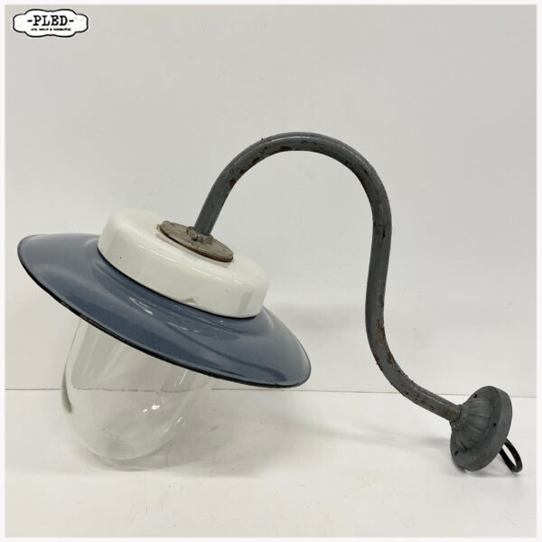 Vintage muurlamp met geëmailleerde kap en schutglas - Afbeelding 2