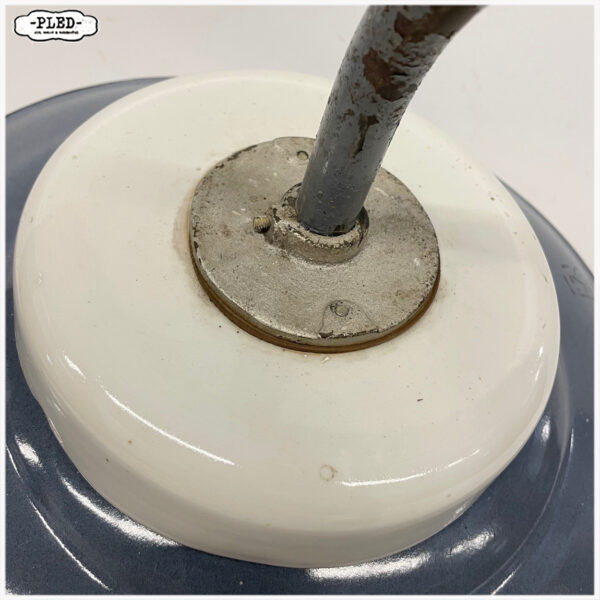 Vintage muurlamp met geëmailleerde kap en schutglas - Afbeelding 9