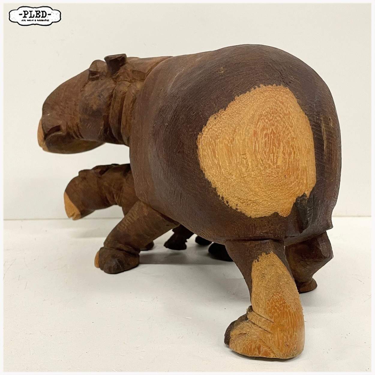 Houten beeld van moeder nijlpaard met haar kalf - Afbeelding 7