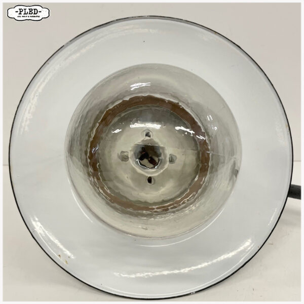 Vintage muurlamp met geëmailleerde kap en schutglas - Afbeelding 8
