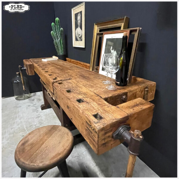 Oude, zeer robuuste, eikenhouten werkbank - Afbeelding 6