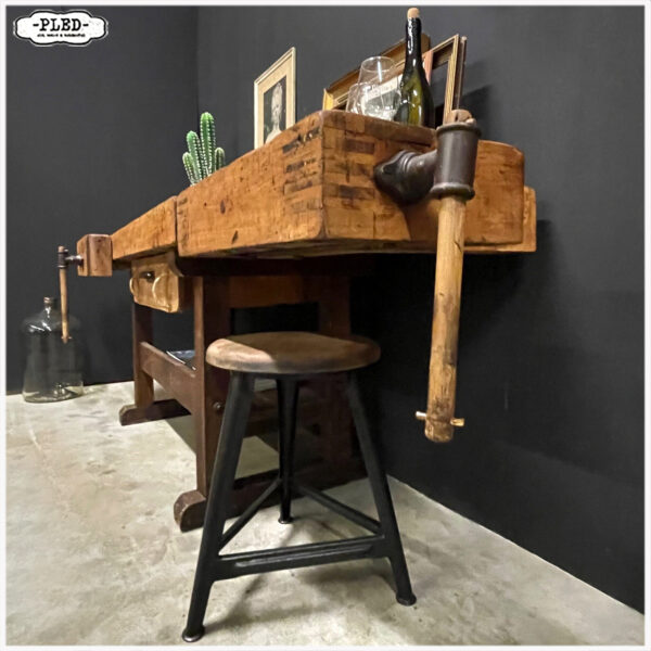 Oude, zeer robuuste, eikenhouten werkbank - Afbeelding 5