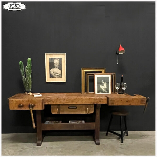 Oude, zeer robuuste, eikenhouten werkbank - Afbeelding 2