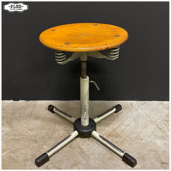 Vintage industrieel krukje met veren - Afbeelding 3