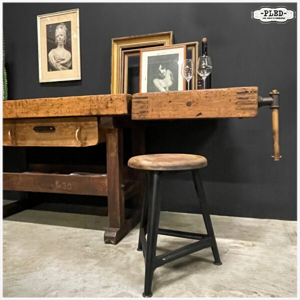 Oude, zeer robuuste, eikenhouten werkbank - Afbeelding 7