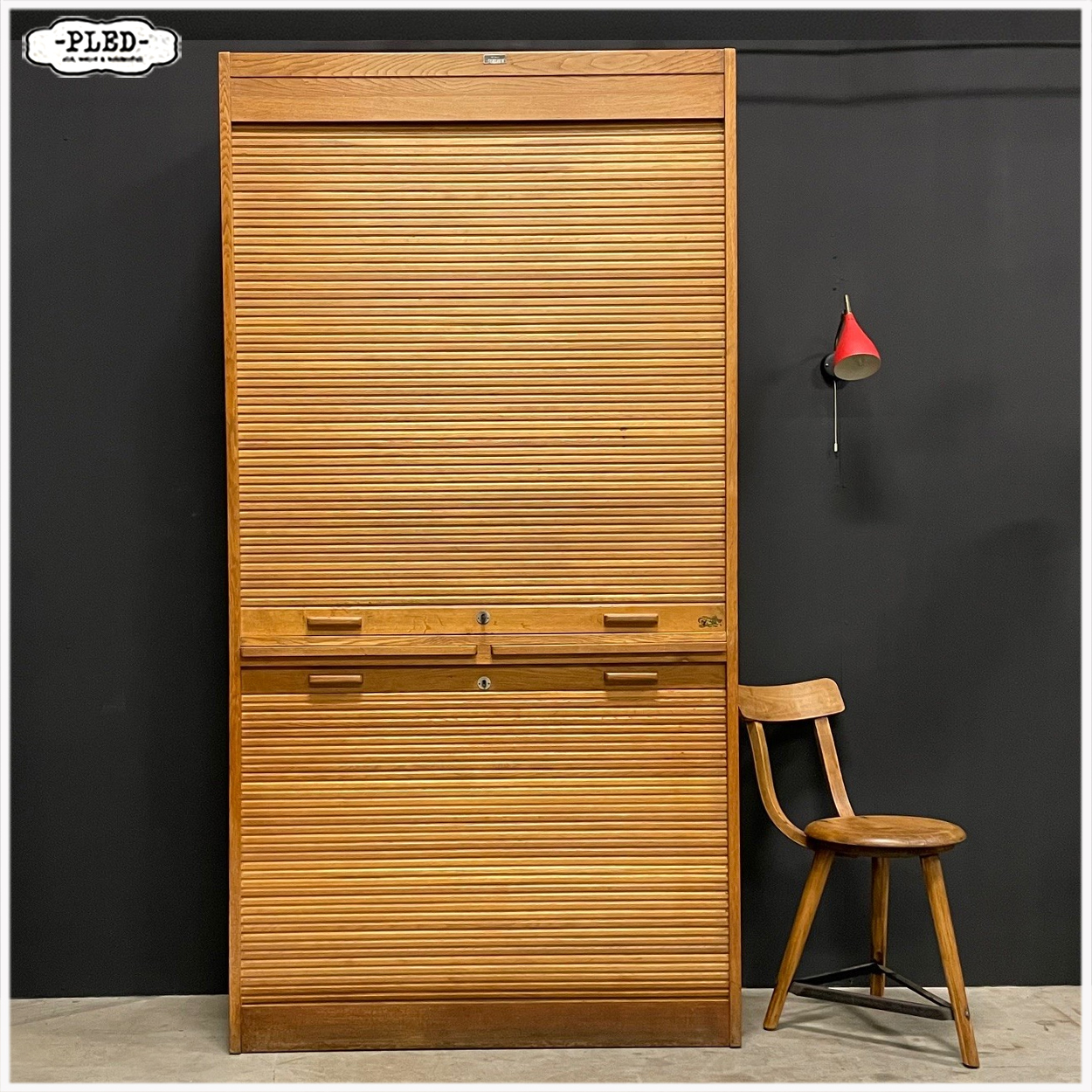 Originele eikenhouten Jerry roldeurkast, jaren 1930, USA - Afbeelding 2