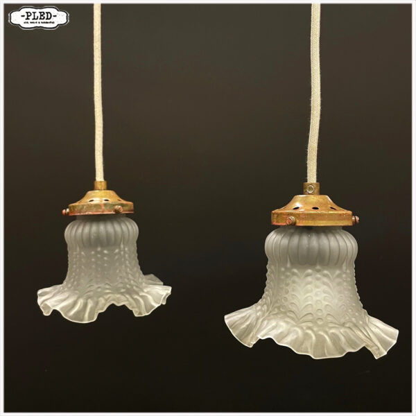 Vintage glazen hanglampjes met katoenen snoer - Afbeelding 5