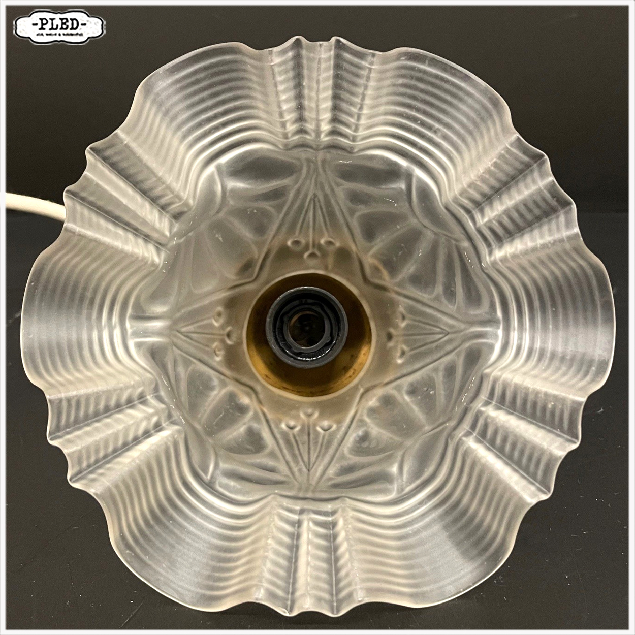 Vintage matglazen hanglampje met katoenkleurig snoer - Afbeelding 8