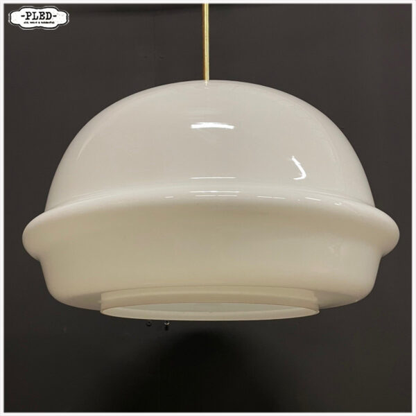 Grote vintage opaline pendellamp, Karel Volf - Afbeelding 7