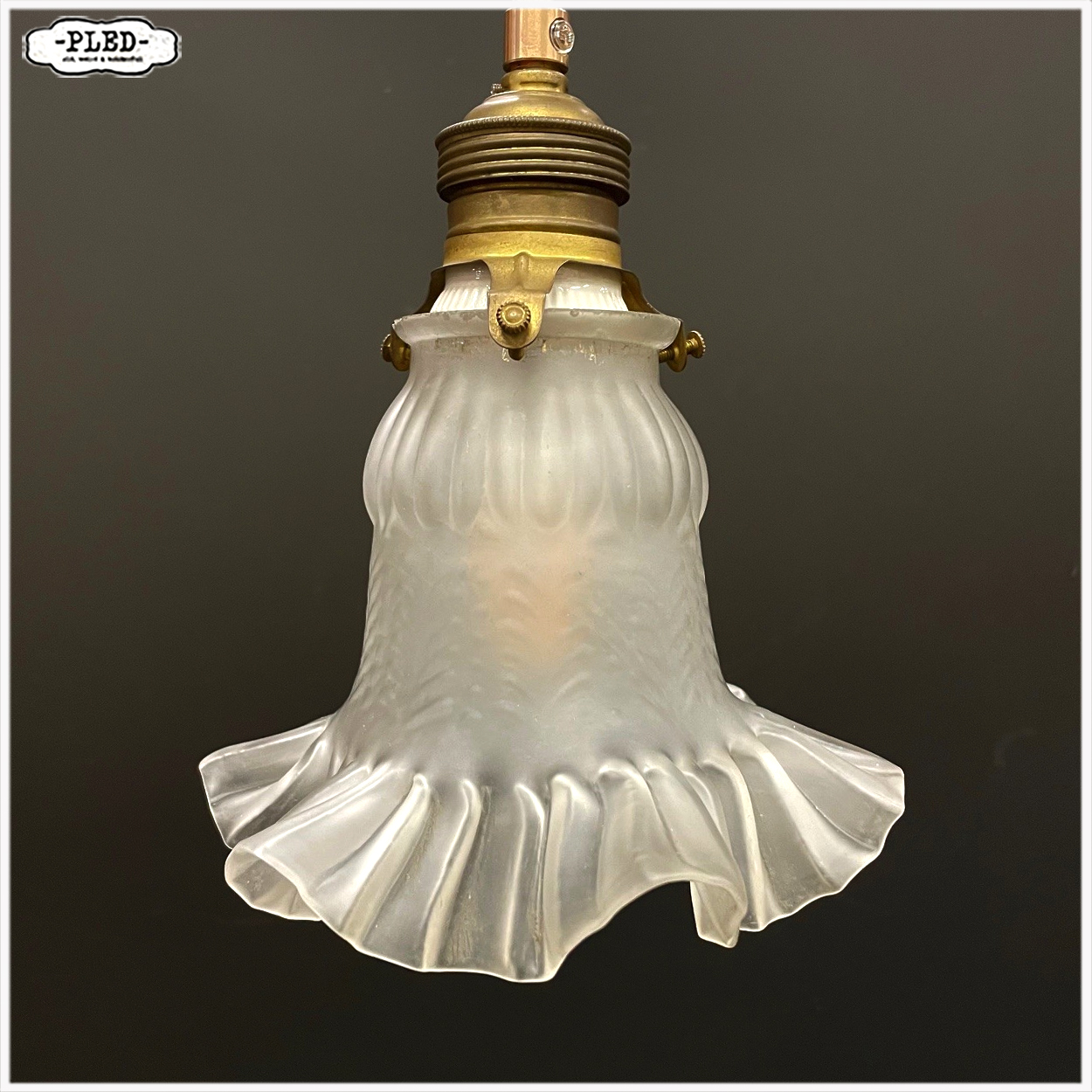 Vintage, matglazen hanglampjes met katoenkleurig snoer - Afbeelding 13