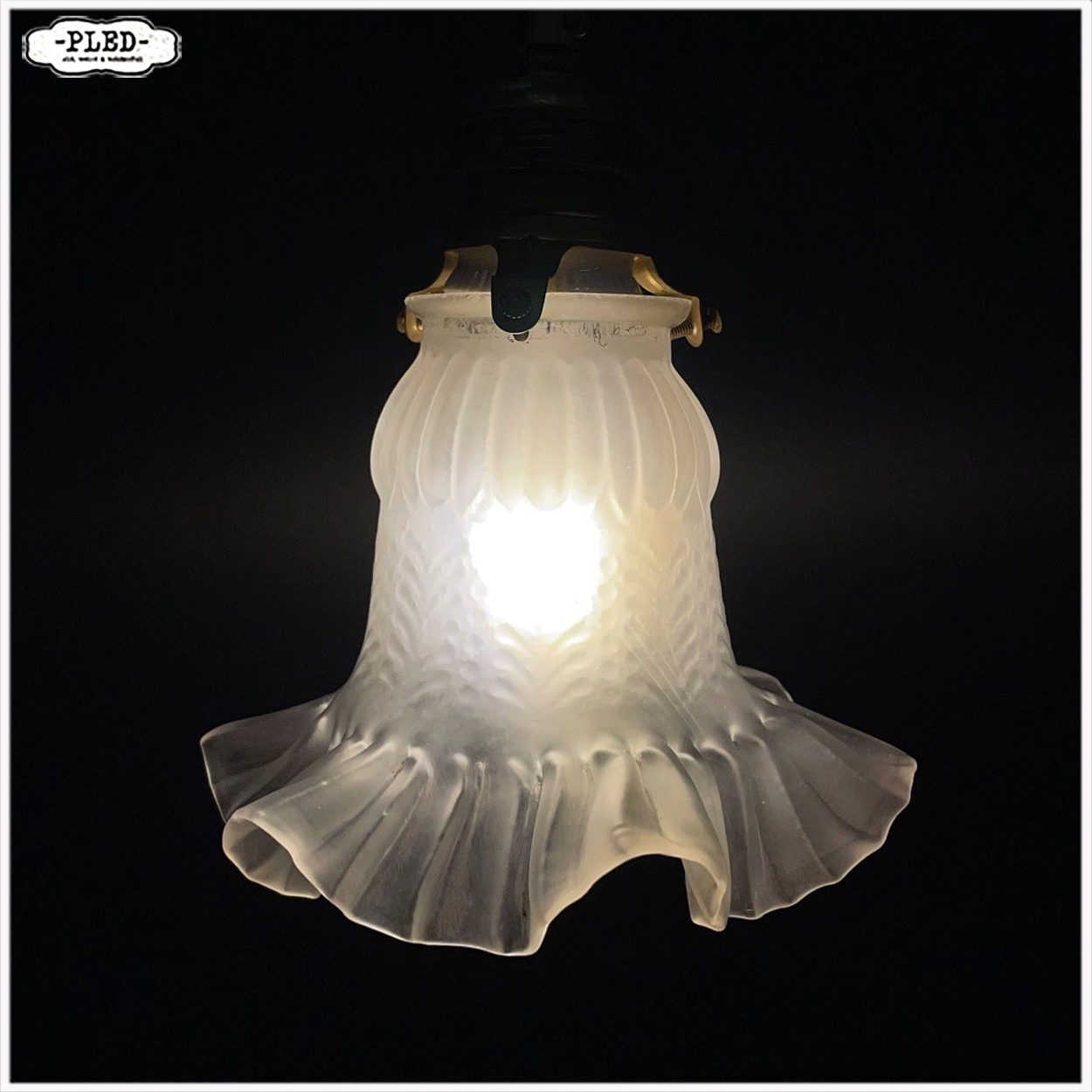 Vintage, matglazen hanglampjes met katoenkleurig snoer - Afbeelding 14