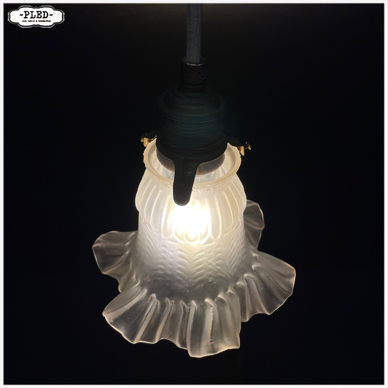 Vintage, matglazen hanglampjes met katoenkleurig snoer - Afbeelding 16