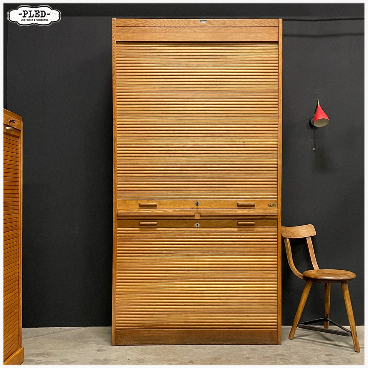 Originele eikenhouten Jerry roldeurkast, jaren 1930, USA - Afbeelding 22