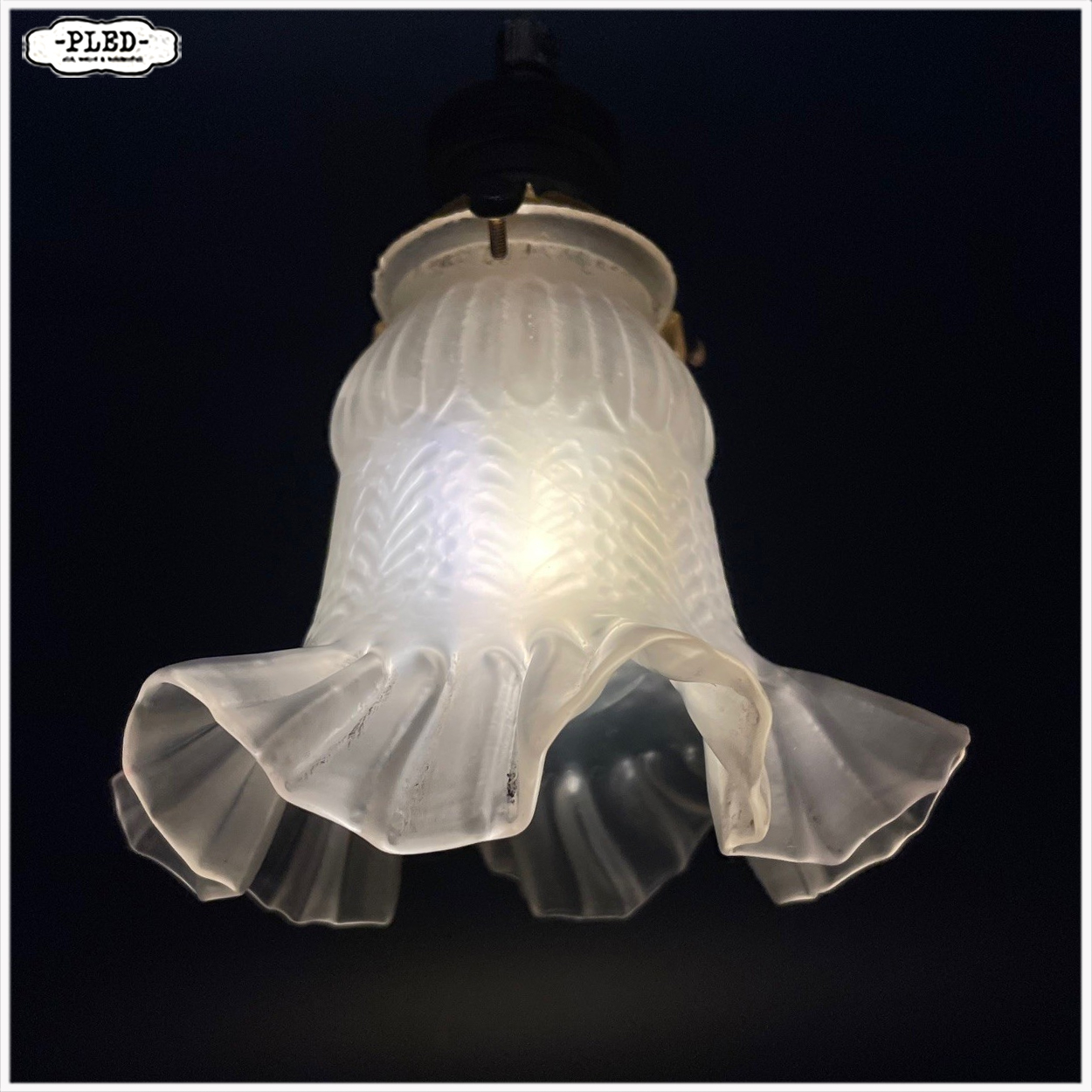 Vintage, matglazen hanglampjes met katoenkleurig snoer - Afbeelding 17