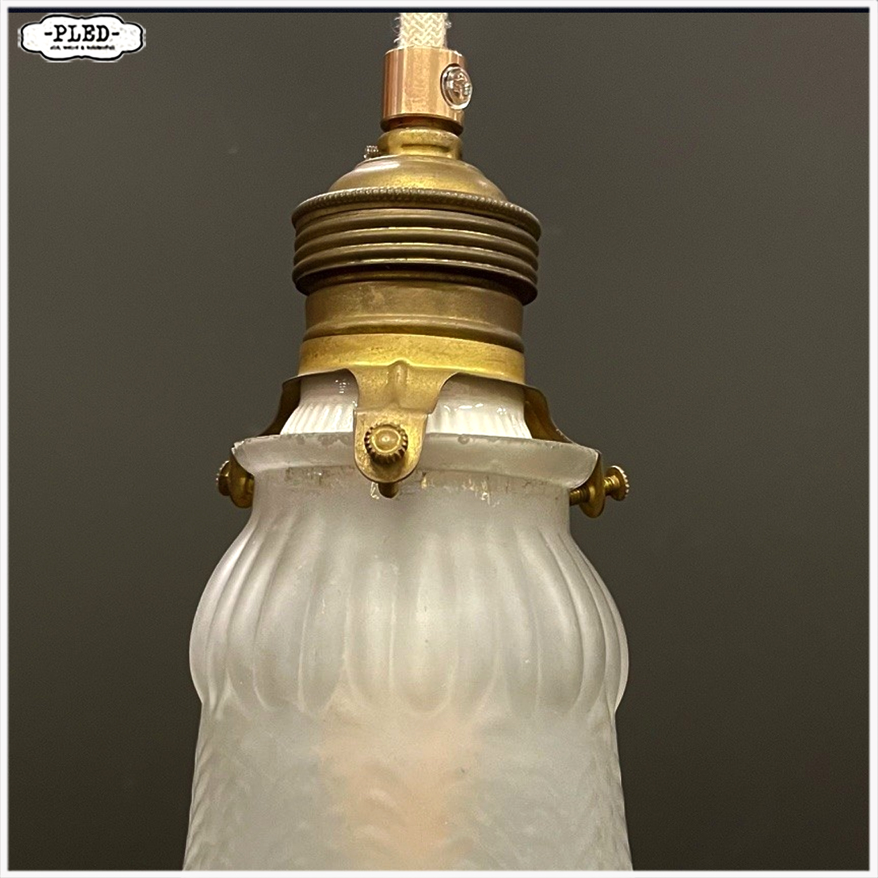 Vintage, matglazen hanglampjes met katoenkleurig snoer - Afbeelding 18