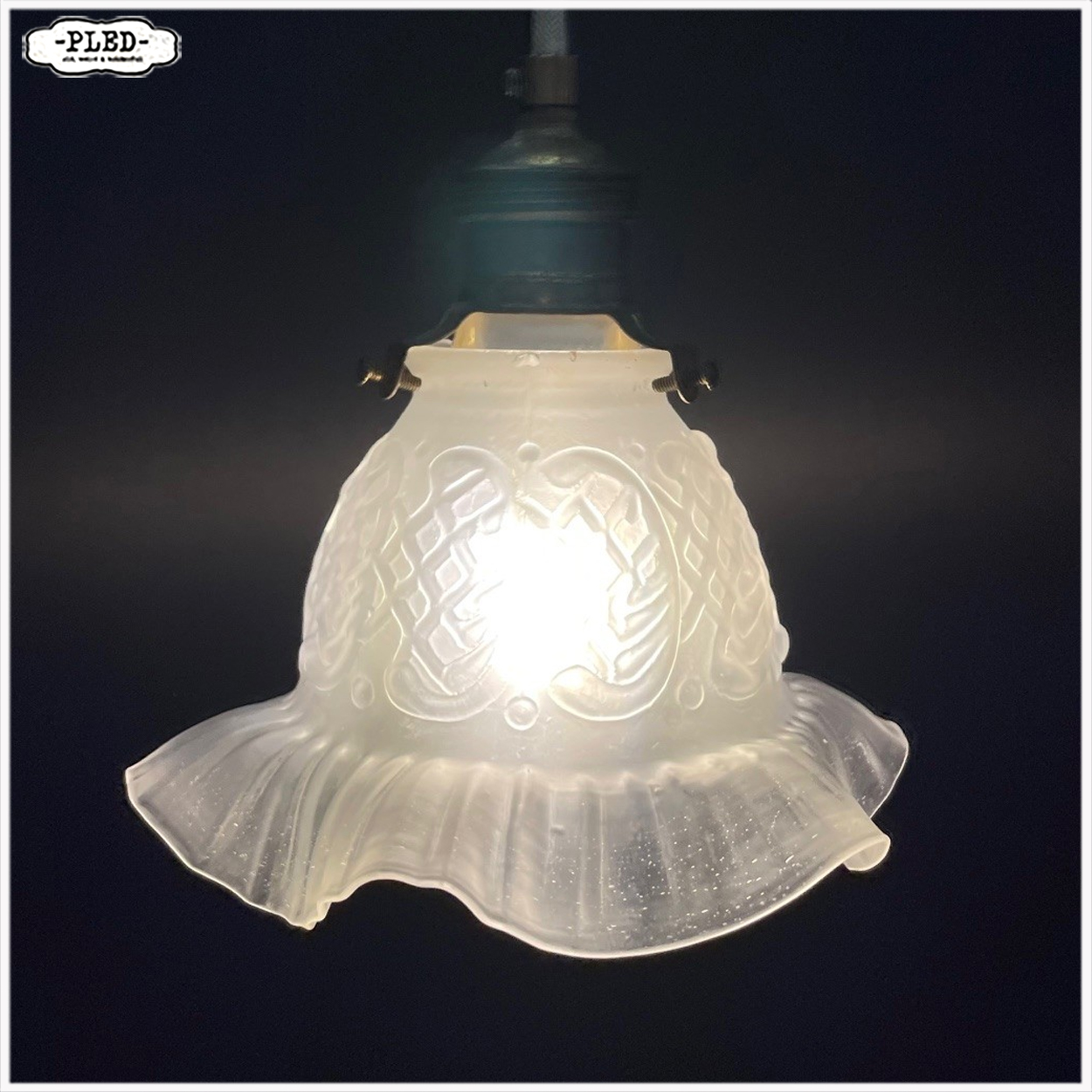 Vintage, matglazen hanglampjes met katoenkleurig snoer - Afbeelding 2