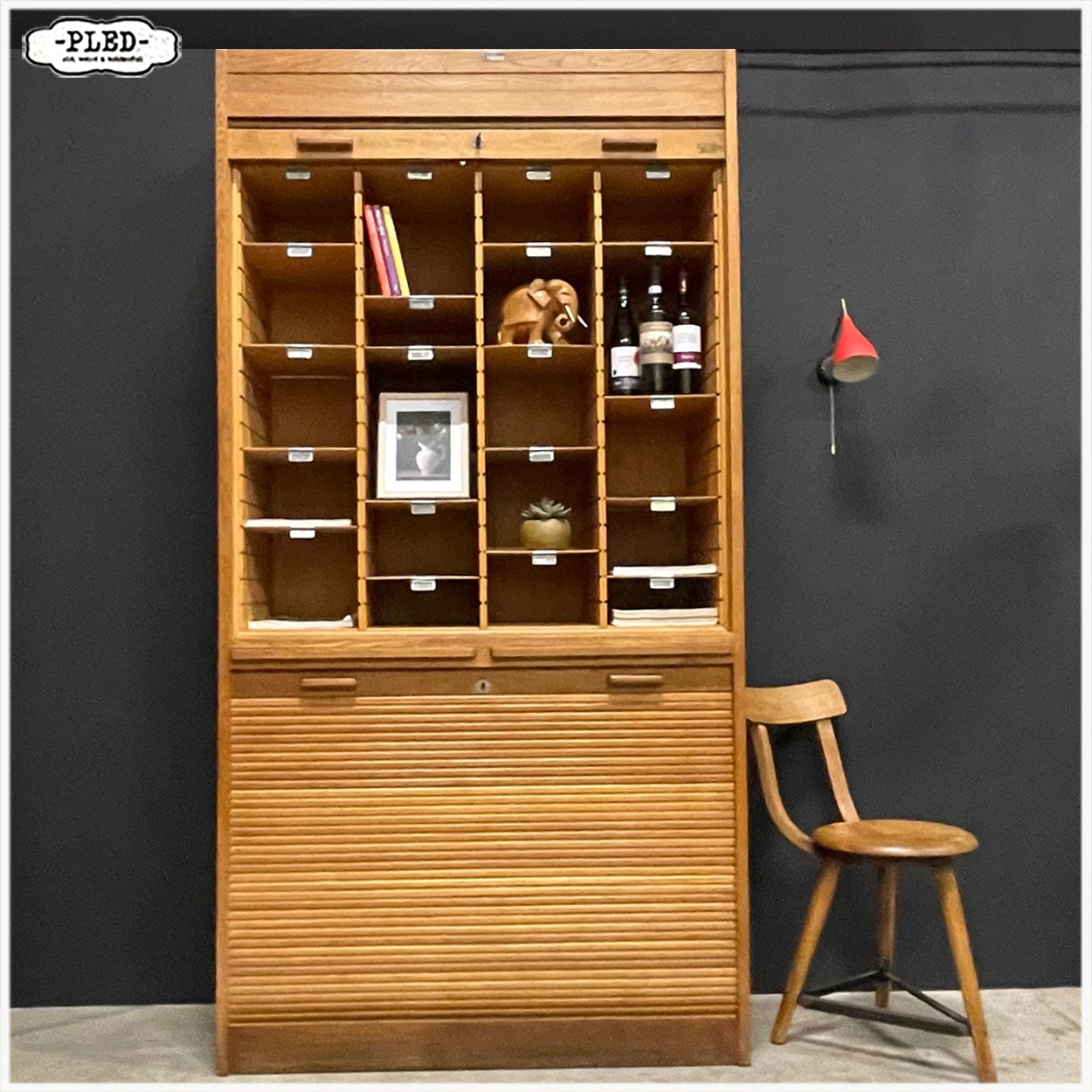 Originele eikenhouten Jerry roldeurkast, jaren 1930, USA