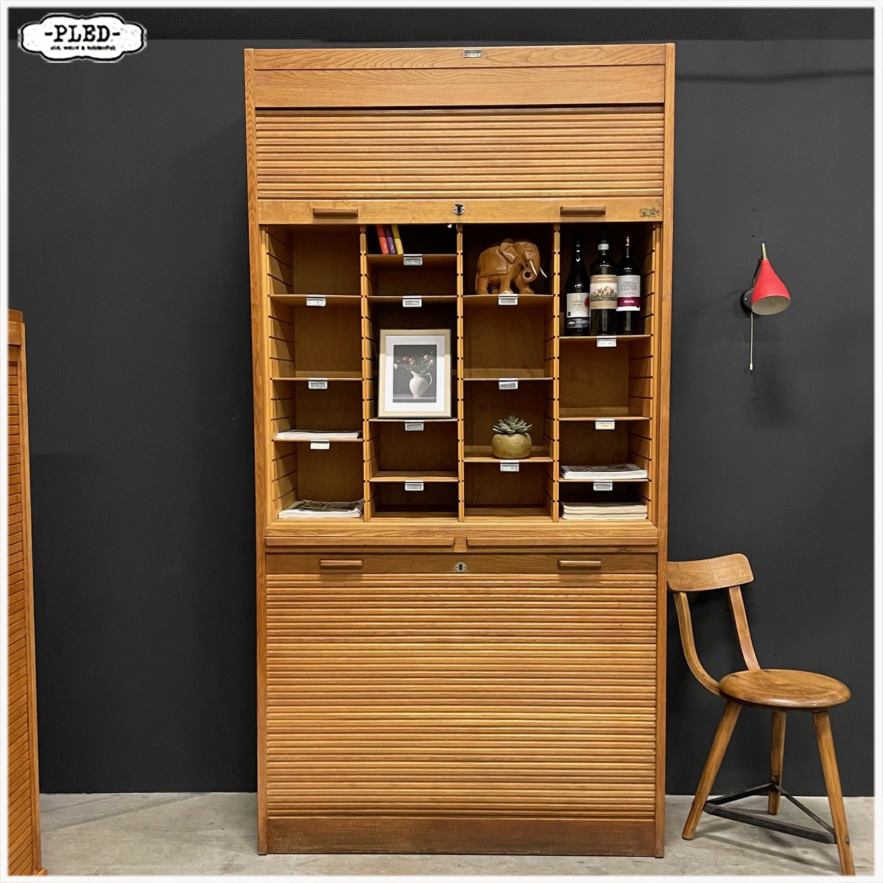 Originele eikenhouten Jerry roldeurkast, jaren 1930, USA - Afbeelding 9