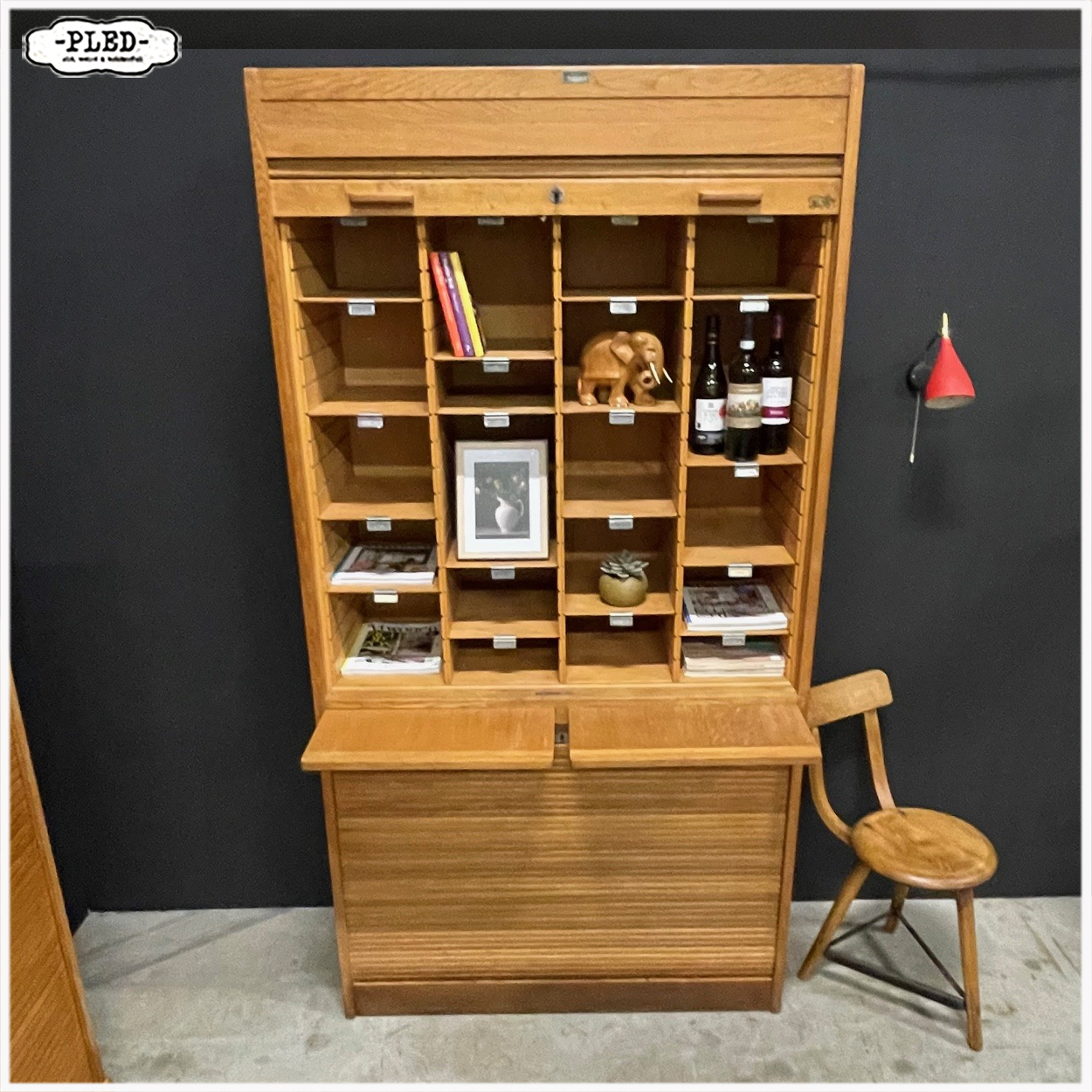 Originele eikenhouten Jerry roldeurkast, jaren 1930, USA - Afbeelding 8