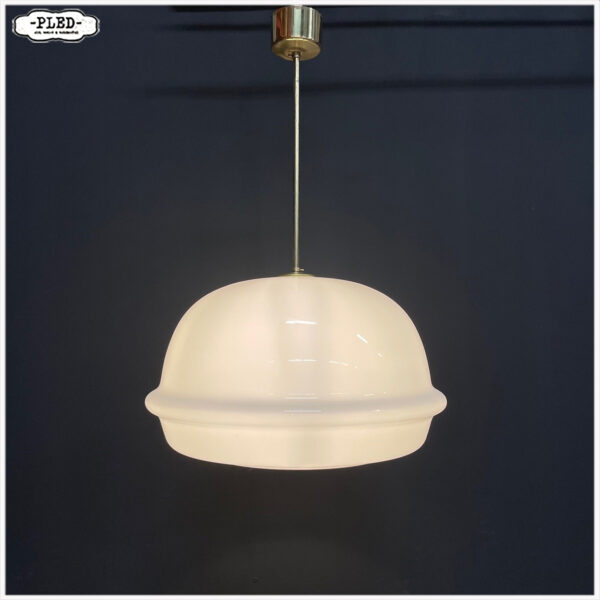 Grote vintage opaline pendellamp, Karel Volf - Afbeelding 3
