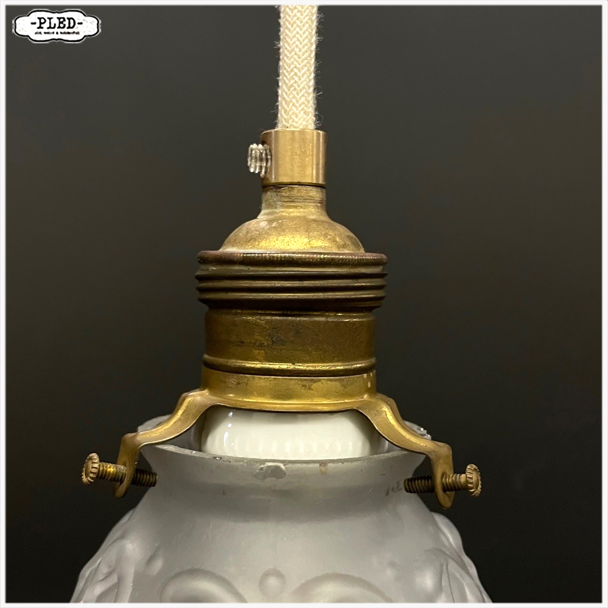 Vintage, matglazen hanglampjes met katoenkleurig snoer - Afbeelding 4