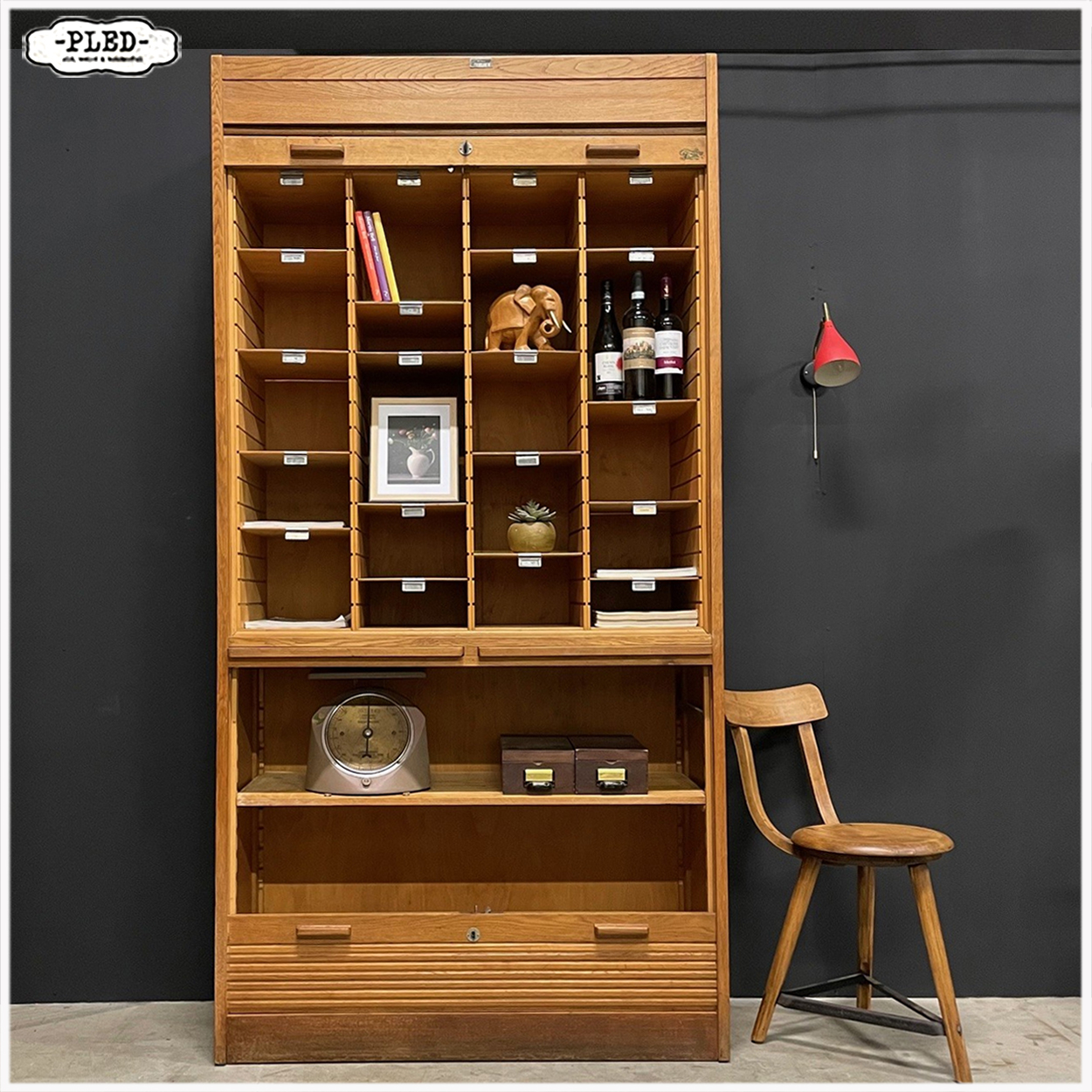 Originele eikenhouten Jerry roldeurkast, jaren 1930, USA - Afbeelding 3