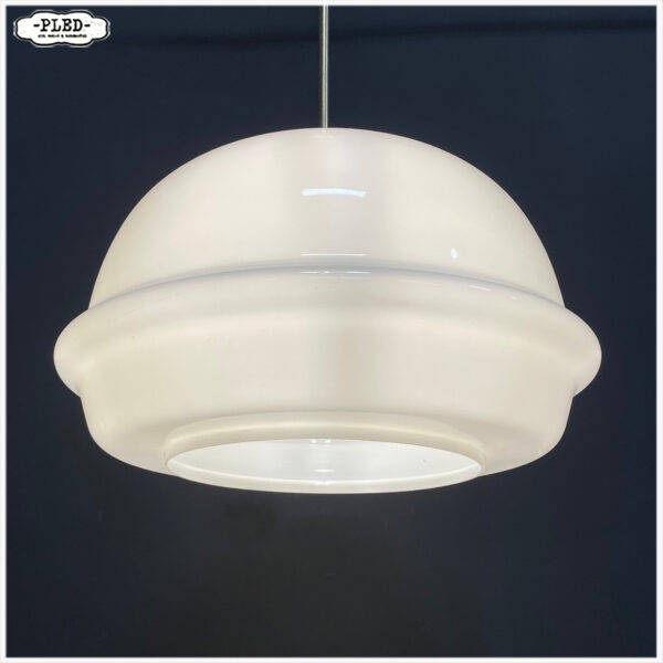 Grote vintage opaline pendellamp, Karel Volf - Afbeelding 4