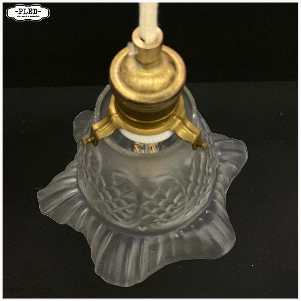 Vintage, matglazen hanglampjes met katoenkleurig snoer - Afbeelding 5