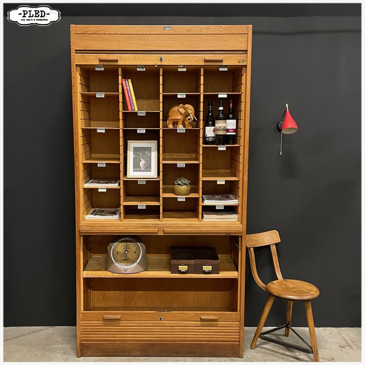 Originele eikenhouten Jerry roldeurkast, jaren 1930, USA - Afbeelding 4